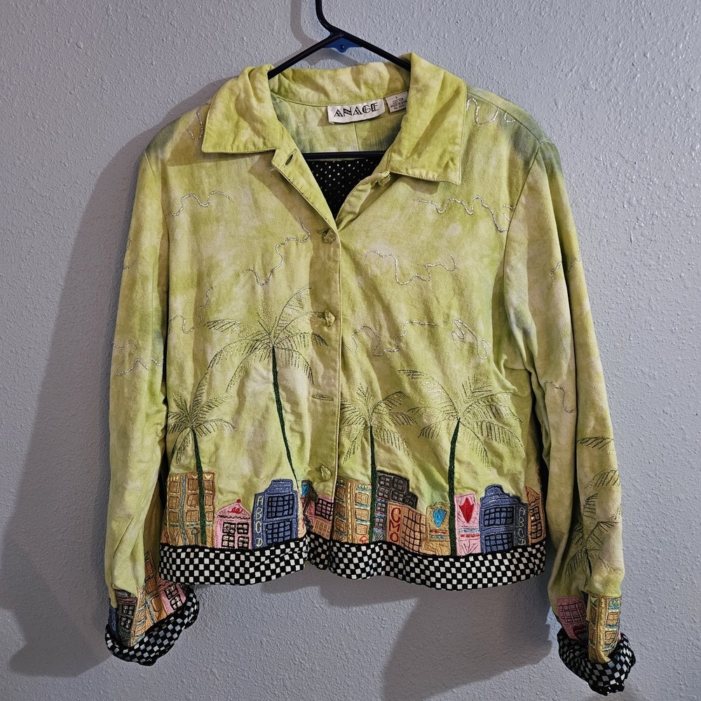 Anage Vintage‎ Embroidered Blazer Women's Size L Shoulder Pads